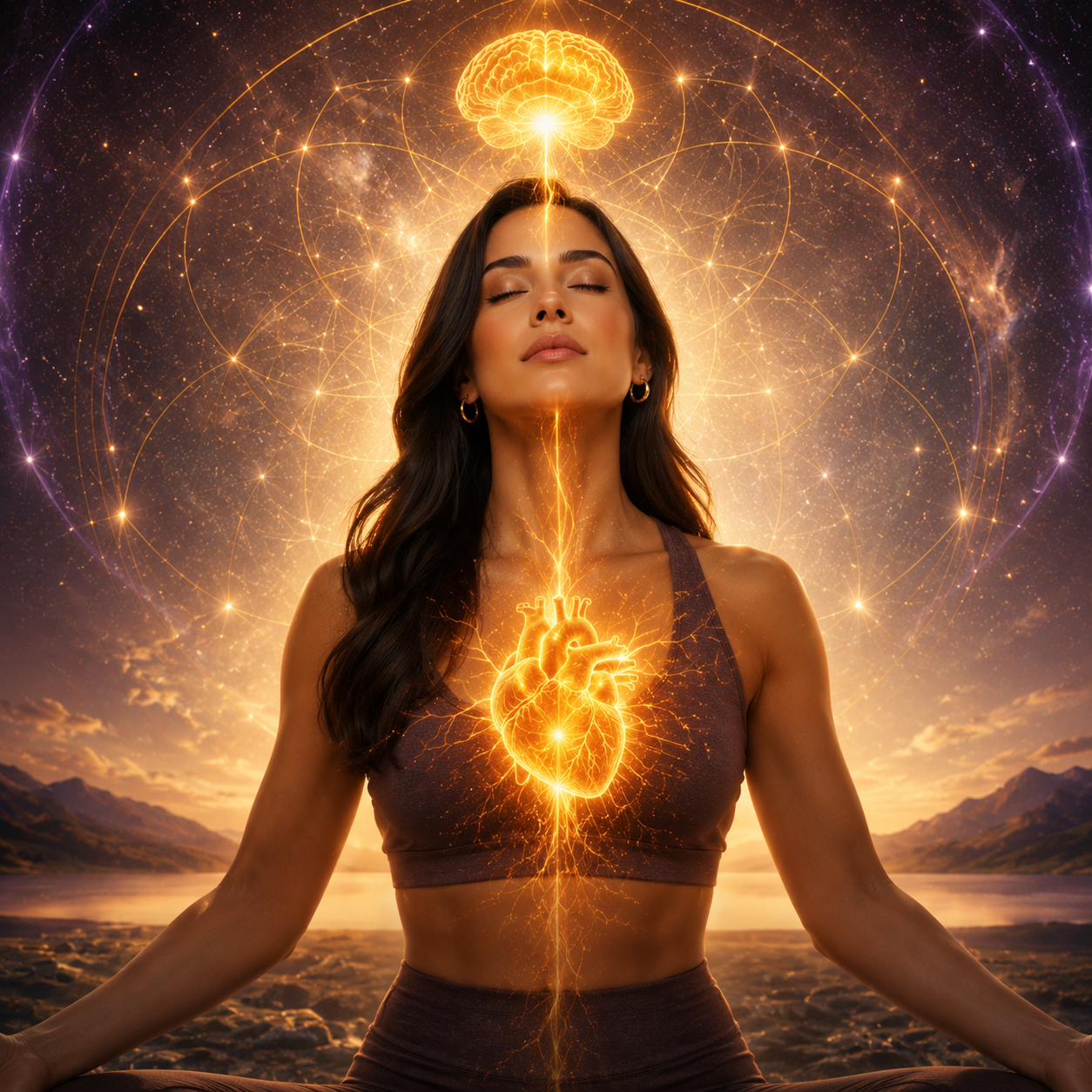 Mulher meditando com energia cósmica